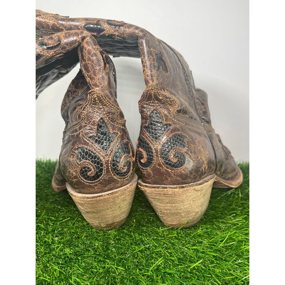 Corral Western Cowboy Boots Women Size 10 Brown Distressed Embroidered Snip Toe - Picture 6 of 9
